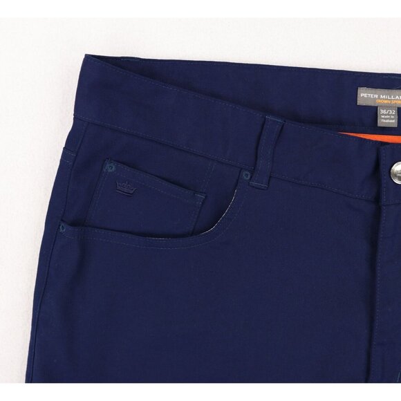 Peter Millar EB66 Golf Pants Mens 36/32 Blue Performance 5 Pocket Chino FLAW - Picture 6 of 13